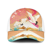 Hawaiian and Japanese Culture Together Mesh Trucker Cap Kakau Art Tattoo with Cranes and Sakura Spring Vibe LT03 One Size White Multicolor - Polynesian Pride