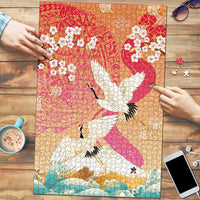 Hawaiian and Japanese Culture Together Puzzle Kakau Art Tattoo with Cranes and Sakura Spring Vibe - Polynesian Pride
