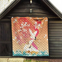 Hawaiian and Japanese Culture Together Quilt Kakau Art Tattoo with Cranes and Sakura Spring Vibe - Polynesian Pride