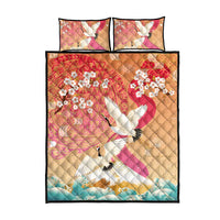 Hawaiian and Japanese Culture Together Quilt Bed Set Kakau Art Tattoo with Cranes and Sakura Spring Vibe - Polynesian Pride