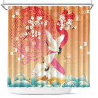 Hawaiian and Japanese Culture Together Shower Curtain Kakau Art Tattoo with Cranes and Sakura Spring Vibe - Polynesian Pride