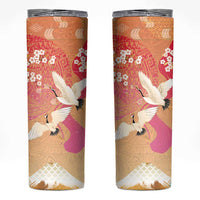 Hawaiian and Japanese Culture Together Skinny Tumbler Kakau Art Tattoo with Cranes and Sakura Spring Vibe - Polynesian Pride