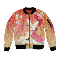 Hawaiian and Japanese Culture Together Sleeve Zip Bomber Jacket Kakau Art Tattoo with Cranes and Sakura Spring Vibe LT03 Unisex Multicolor - Polynesian Pride