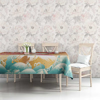 Hawaiian and Japanese Culture Together Tablecloth Kakau Art Tattoo with Cranes and Sakura Spring Vibe - Polynesian Pride