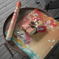 Hawaiian and Japanese Culture Together Wrapping Paper Kakau Art Tattoo with Cranes and Sakura Spring Vibe - Polynesian Pride