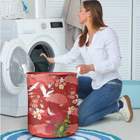Hawaiian and Japanese Culture Together Laundry Basket Red Ohia Lehua Plumeria and Sakura Blooming - Polynesian Pride