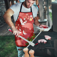 Hawaiian and Japanese Culture Together Apron Red Ohia Lehua Plumeria and Sakura Blooming - Polynesian Pride