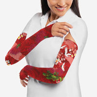 Hawaiian and Japanese Culture Together Arm Sleeves Red Ohia Lehua Plumeria and Sakura Blooming - Polynesian Pride