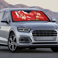 Hawaiian and Japanese Culture Together Auto Sun Shade Red Ohia Lehua Plumeria and Sakura Blooming - Polynesian Pride