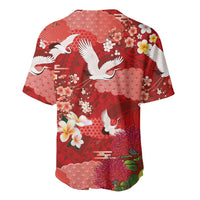 Hawaiian and Japanese Culture Together Baseball Jersey Red Ohia Lehua Plumeria and Sakura Blooming - Polynesian Pride