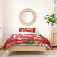 Hawaiian and Japanese Culture Together Bedding Set Red Ohia Lehua Plumeria and Sakura Blooming - Polynesian Pride