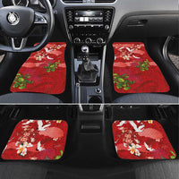 Hawaiian and Japanese Culture Together Car Mats Red Ohia Lehua Plumeria and Sakura Blooming LT03 Set 4pcs Red - Polynesian Pride