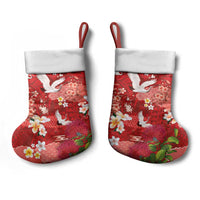 Hawaiian and Japanese Culture Together Christmas Stocking Red Ohia Lehua Plumeria and Sakura Blooming - Polynesian Pride