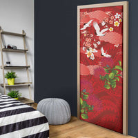 Hawaiian and Japanese Culture Together Door Cover Red Ohia Lehua Plumeria and Sakura Blooming - Polynesian Pride