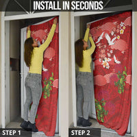 Hawaiian and Japanese Culture Together Door Cover Red Ohia Lehua Plumeria and Sakura Blooming - Polynesian Pride