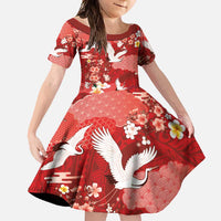 Hawaiian and Japanese Culture Together Family Matching Long Sleeve Bodycon Dress and Hawaiian Shirt Red Ohia Lehua Plumeria and Sakura Blooming LT03 Daughter's Dress Red - Polynesian Pride