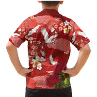 Hawaiian and Japanese Culture Together Family Matching Mermaid Dress and Hawaiian Shirt Red Ohia Lehua Plumeria and Sakura Blooming - Polynesian Pride