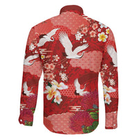 Hawaiian and Japanese Culture Together Family Matching Mermaid Dress and Hawaiian Shirt Red Ohia Lehua Plumeria and Sakura Blooming LT03 - Polynesian Pride