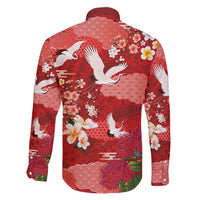 Hawaiian and Japanese Culture Together Family Matching Off Shoulder Maxi Dress and Hawaiian Shirt Red Ohia Lehua Plumeria and Sakura Blooming LT03 - Polynesian Pride