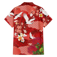 Hawaiian and Japanese Culture Together Family Matching Puletasi and Hawaiian Shirt Red Ohia Lehua Plumeria and Sakura Blooming LT03 - Polynesian Pride