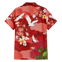 Hawaiian and Japanese Culture Together Family Matching Summer Maxi Dress and Hawaiian Shirt Red Ohia Lehua Plumeria and Sakura Blooming LT03 - Polynesian Pride
