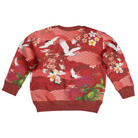 Hawaiian and Japanese Culture Together Kid Ugly Christmas Sweater Red Ohia Lehua Plumeria and Sakura Blooming - Polynesian Pride