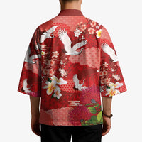 Hawaiian and Japanese Culture Together Kimono Red Ohia Lehua Plumeria and Sakura Blooming - Polynesian Pride