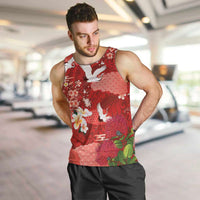 Hawaiian and Japanese Culture Together Men Tank Top Red Ohia Lehua Plumeria and Sakura Blooming - Polynesian Pride