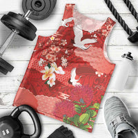 Hawaiian and Japanese Culture Together Men Tank Top Red Ohia Lehua Plumeria and Sakura Blooming - Polynesian Pride