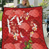 Hawaiian and Japanese Culture Together Quilt Red Ohia Lehua Plumeria and Sakura Blooming - Polynesian Pride