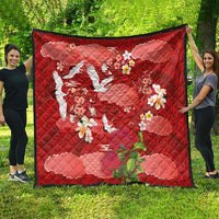 Hawaiian and Japanese Culture Together Quilt Red Ohia Lehua Plumeria and Sakura Blooming - Polynesian Pride