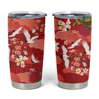 Hawaiian and Japanese Culture Together Tumbler Cup Red Ohia Lehua Plumeria and Sakura Blooming - Polynesian Pride