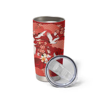 Hawaiian and Japanese Culture Together Tumbler Cup Red Ohia Lehua Plumeria and Sakura Blooming - Polynesian Pride
