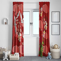 Hawaiian and Japanese Culture Together Window Curtain Red Ohia Lehua Plumeria and Sakura Blooming - Polynesian Pride