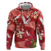 Hawaiian and Japanese Culture Together Zip Hoodie Red Ohia Lehua Plumeria and Sakura Blooming - Polynesian Pride