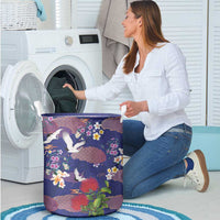 Hawaiian and Japanese Culture Together Laundry Basket Blue Ohia Lehua Plumeria and Sakura Blooming - Polynesian Pride