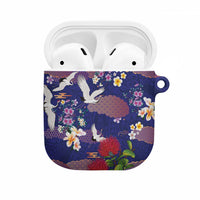 Hawaiian and Japanese Culture Together AirPods Case Blue Ohia Lehua Plumeria and Sakura Blooming LT03 Blue - Polynesian Pride