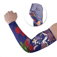Hawaiian and Japanese Culture Together Arm Sleeves Blue Ohia Lehua Plumeria and Sakura Blooming - Polynesian Pride