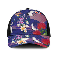 Hawaiian and Japanese Culture Together Baseball Net Cap Blue Ohia Lehua Plumeria and Sakura Blooming LT03 One Size Black Blue - Polynesian Pride