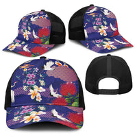 Hawaiian and Japanese Culture Together Baseball Net Cap Blue Ohia Lehua Plumeria and Sakura Blooming LT03 - Polynesian Pride