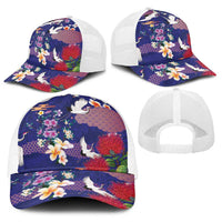 Hawaiian and Japanese Culture Together Baseball Net Cap Blue Ohia Lehua Plumeria and Sakura Blooming LT03 - Polynesian Pride