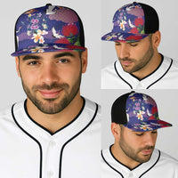 Hawaiian and Japanese Culture Together Baseball Net Cap Blue Ohia Lehua Plumeria and Sakura Blooming - Polynesian Pride