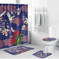 Hawaiian and Japanese Culture Together Bathroom Set Blue Ohia Lehua Plumeria and Sakura Blooming - Polynesian Pride