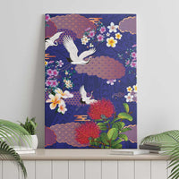 Hawaiian and Japanese Culture Together Canvas Wall Art Blue Ohia Lehua Plumeria and Sakura Blooming - Polynesian Pride