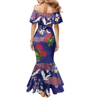 Hawaiian and Japanese Culture Together Family Matching Mermaid Dress and Hawaiian Shirt Blue Ohia Lehua Plumeria and Sakura Blooming LT03 - Polynesian Pride