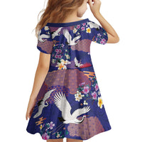 Hawaiian and Japanese Culture Together Family Matching Off The Shoulder Long Sleeve Dress and Hawaiian Shirt Blue Ohia Lehua Plumeria and Sakura Blooming LT03 - Polynesian Pride