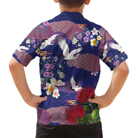 Hawaiian and Japanese Culture Together Family Matching Off Shoulder Maxi Dress and Hawaiian Shirt Blue Ohia Lehua Plumeria and Sakura Blooming LT03 - Polynesian Pride