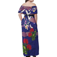 Hawaiian and Japanese Culture Together Family Matching Off Shoulder Maxi Dress and Hawaiian Shirt Blue Ohia Lehua Plumeria and Sakura Blooming LT03 - Polynesian Pride