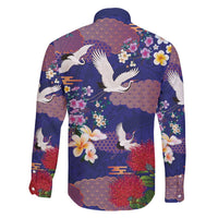 Hawaiian and Japanese Culture Together Family Matching Short Sleeve Bodycon Dress and Hawaiian Shirt Blue Ohia Lehua Plumeria and Sakura Blooming LT03 - Polynesian Pride