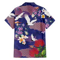 Hawaiian and Japanese Culture Together Family Matching Summer Maxi Dress and Hawaiian Shirt Blue Ohia Lehua Plumeria and Sakura Blooming LT03 - Polynesian Pride